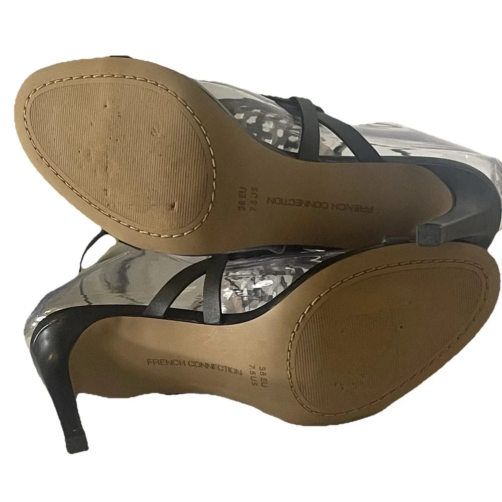 French Connection Linny‎ Ankle Strap Sandals Black White Stiletto Heel 3.75